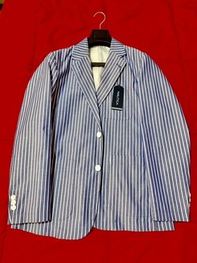 Nautica Navy and White Vertical-Stripe Blazer